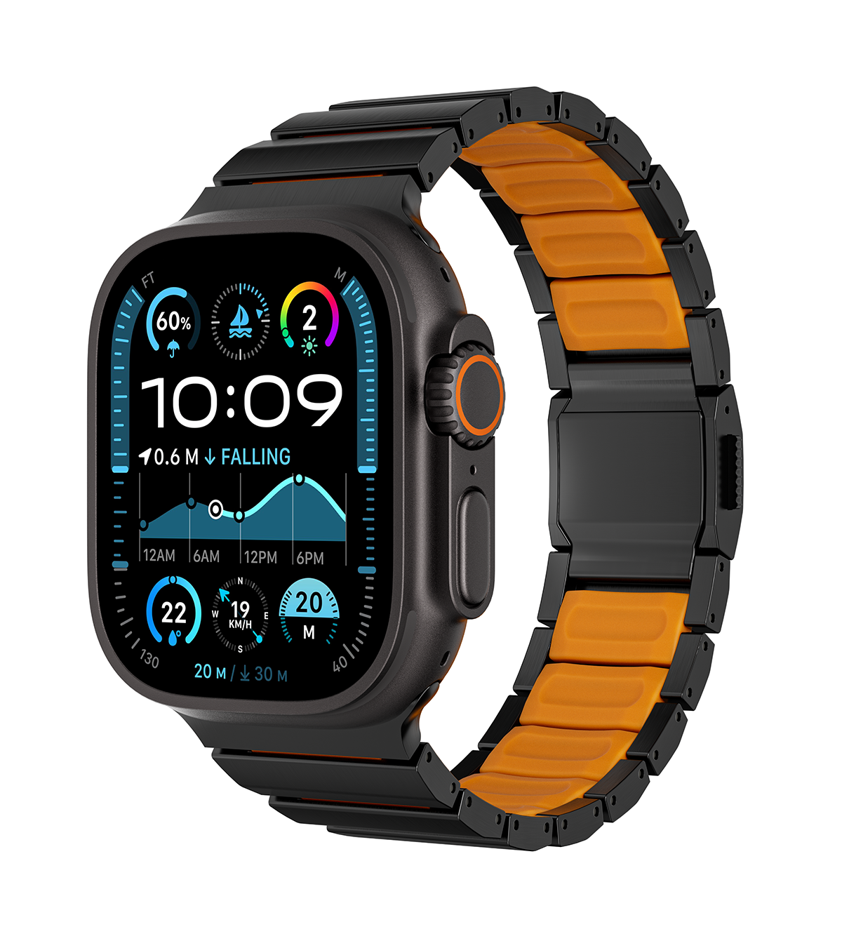 KUXIU Titanium Alloy Watch Band with Magnetic Clasp – Black & Orange