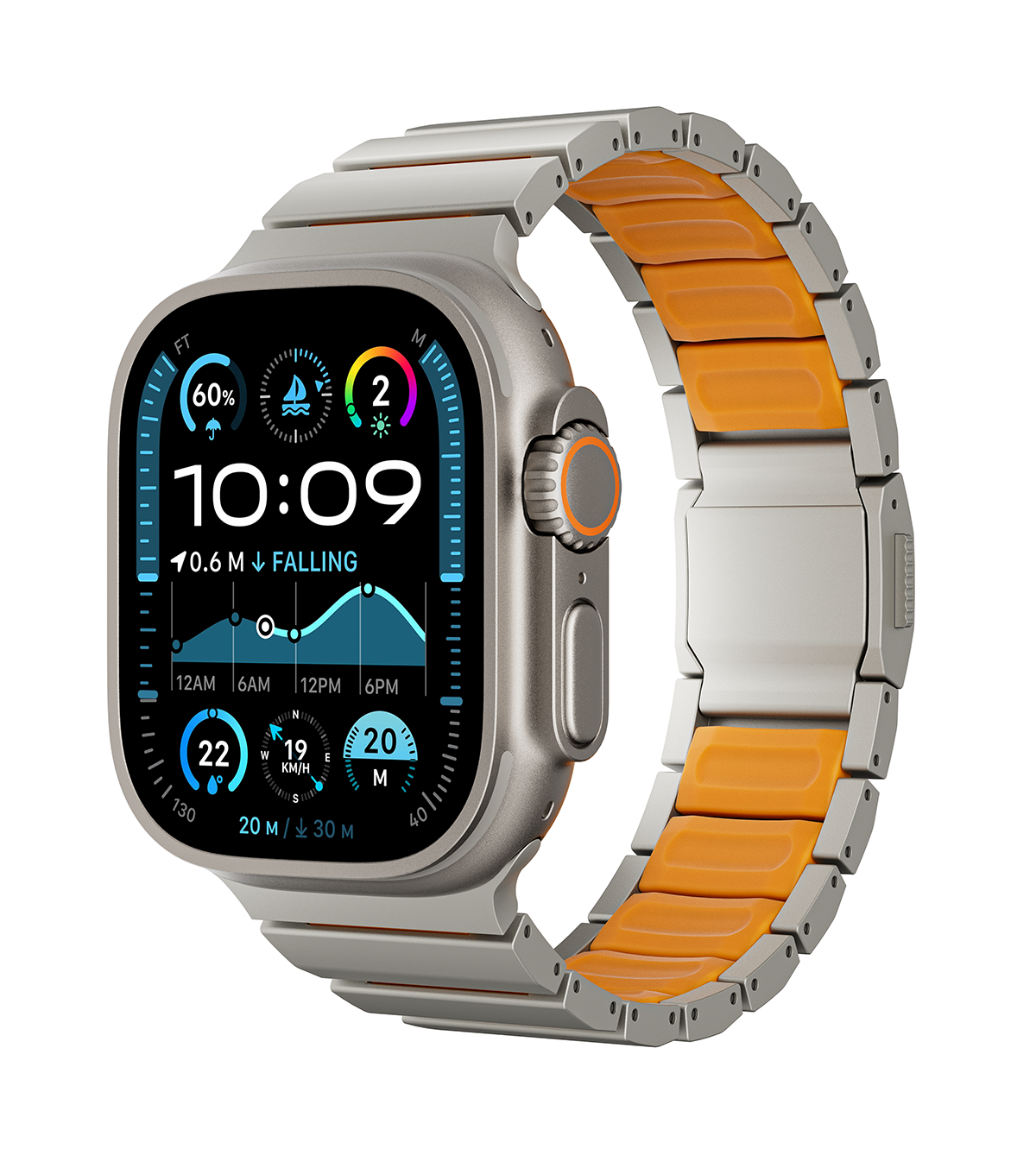 KUXIU Titanium Alloy Watch Band with Magnetic Clasp – Titanium & Orange