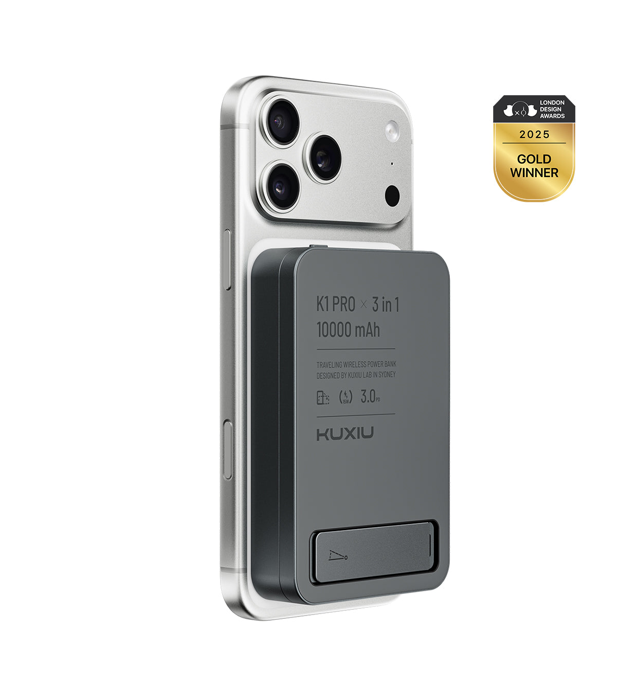 KUXIU K1 15W Schnellladender 3-in-1 MagSafe Powerbank - Grau