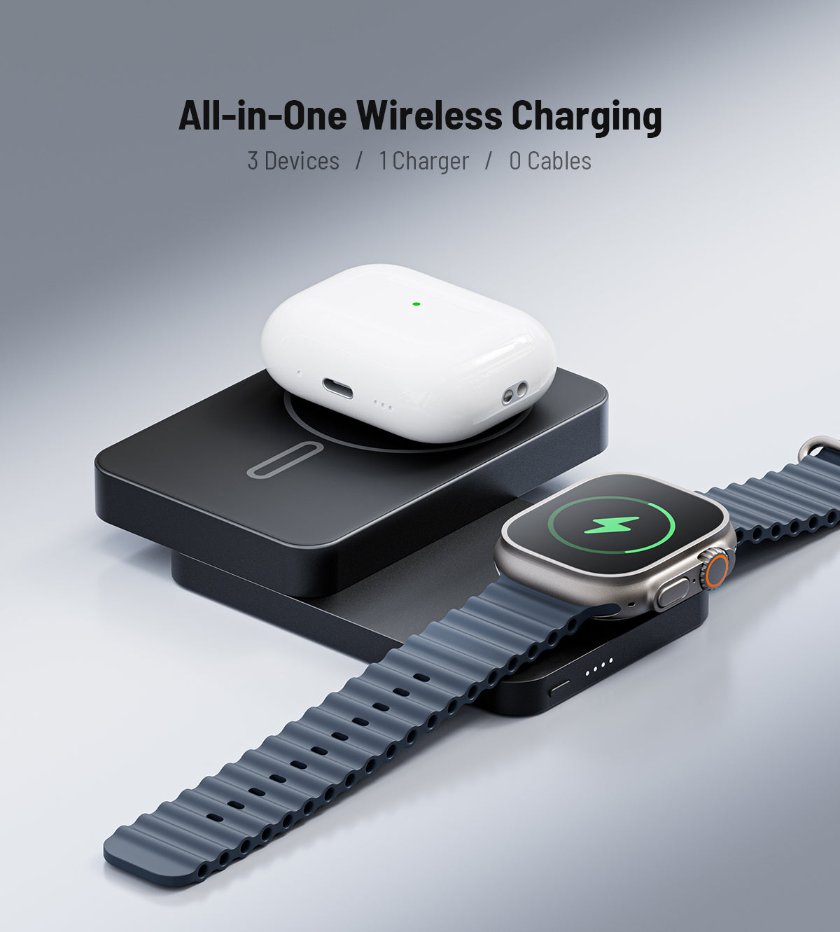 KUXIU K1 Ultra 10000mAh 25W Fast Charging 3-in-1 MagSafe Wireless Power Bank - Black