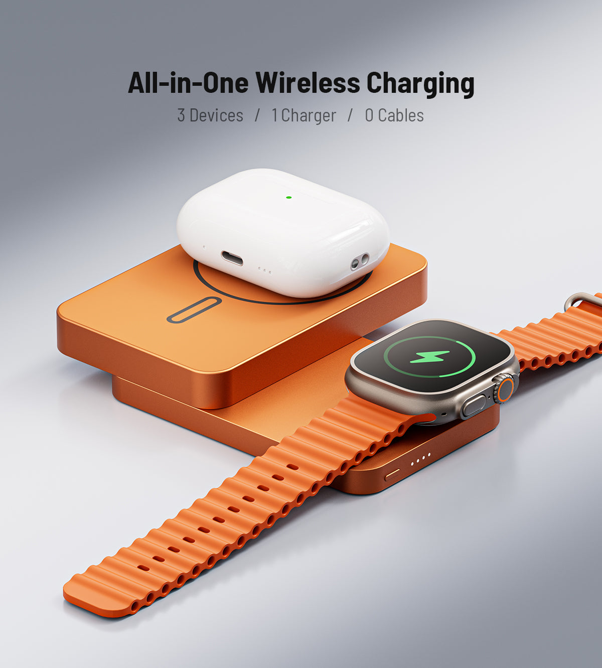 KUXIU K1 Ultra 3v1 MagSafe bezdrátová powerbanka 10000mAh s rychlým nabíjením 25W - Kosmická Oranžová