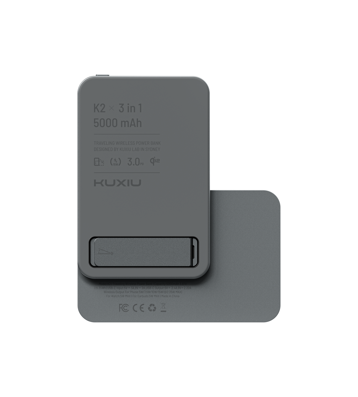 KUXIU K2 3-in-1 MagSafe Powerbank mit Qi2 15W Schnellladung - Grau