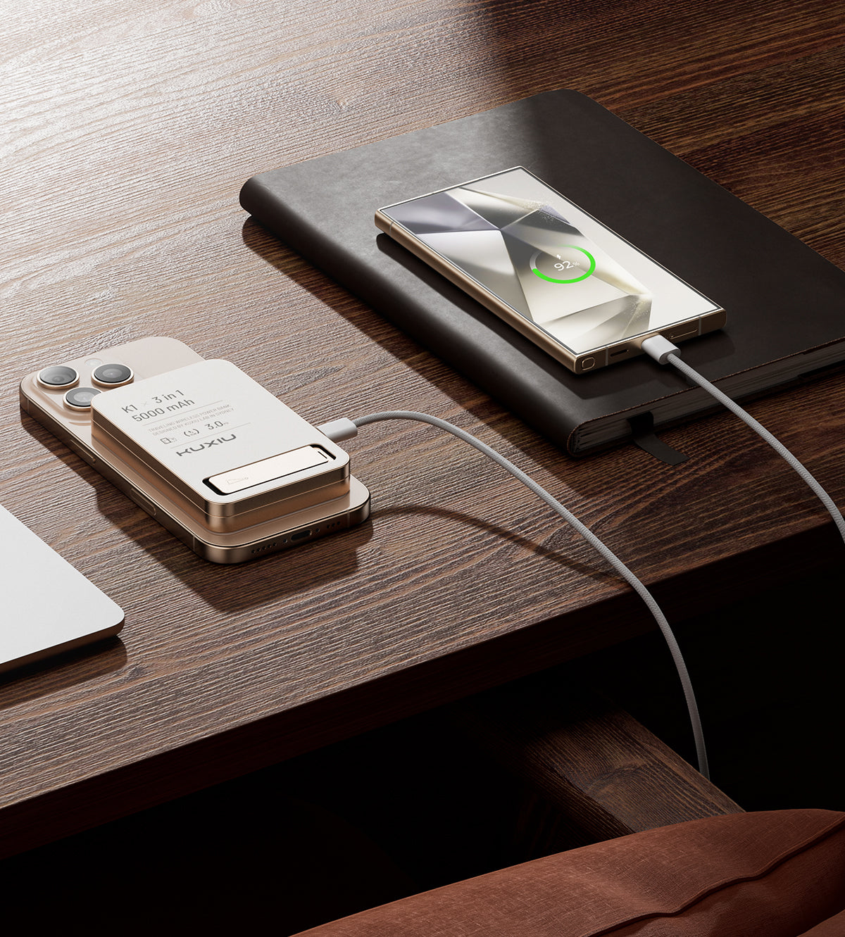 KUXIU K1 Power Bank MagSafe 3 in 1 a Ricarica Rapida da 15W - 5000mAh - Titanio desertico