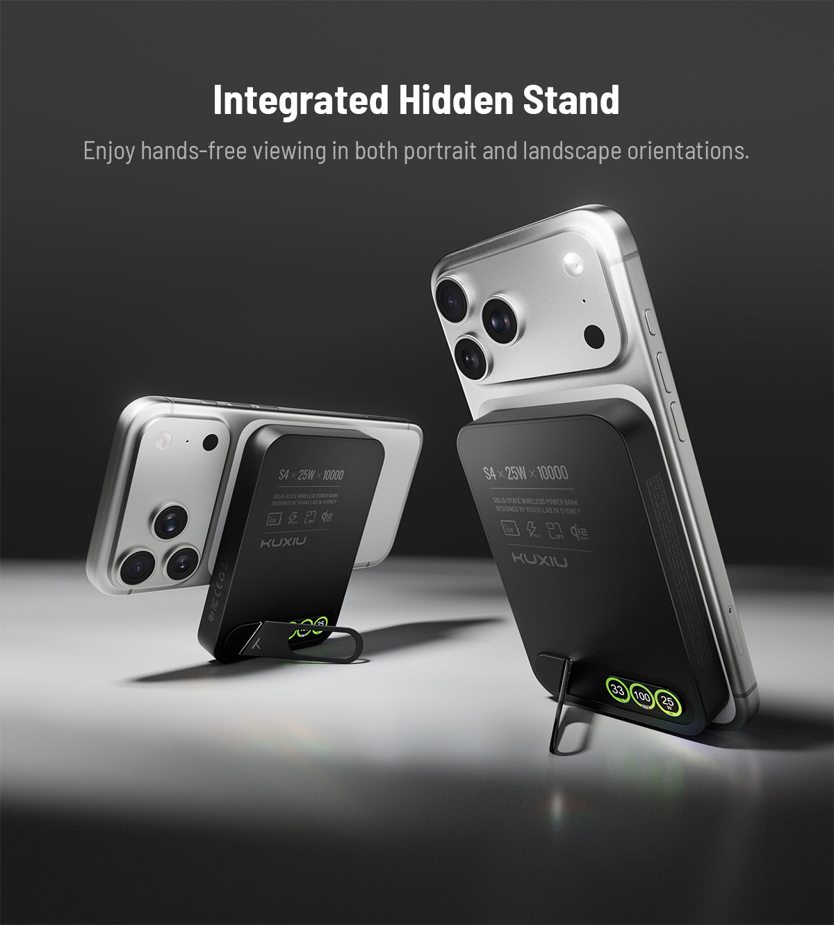 KUXIU S4 Qi2.2 25W 10000mAh Aluminum Alloy Semi-Solid Safe Wireless Power Bank — Black