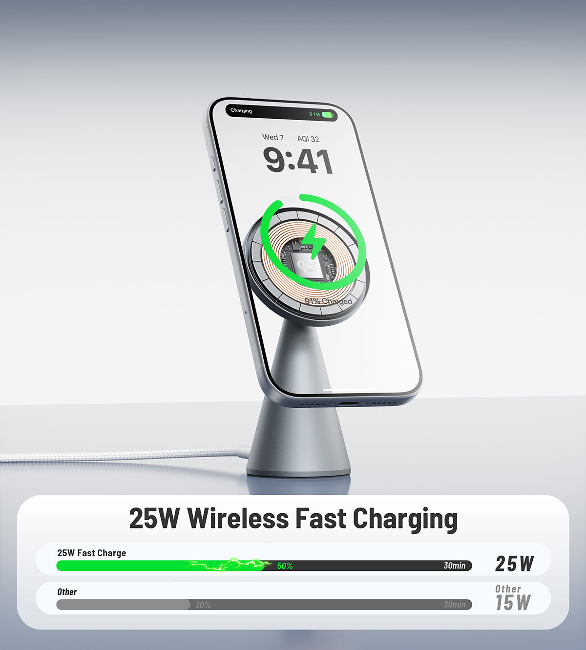 Support de charge sans fil pliable KUXIU X1 Turbo 25W MagSafe - Gris