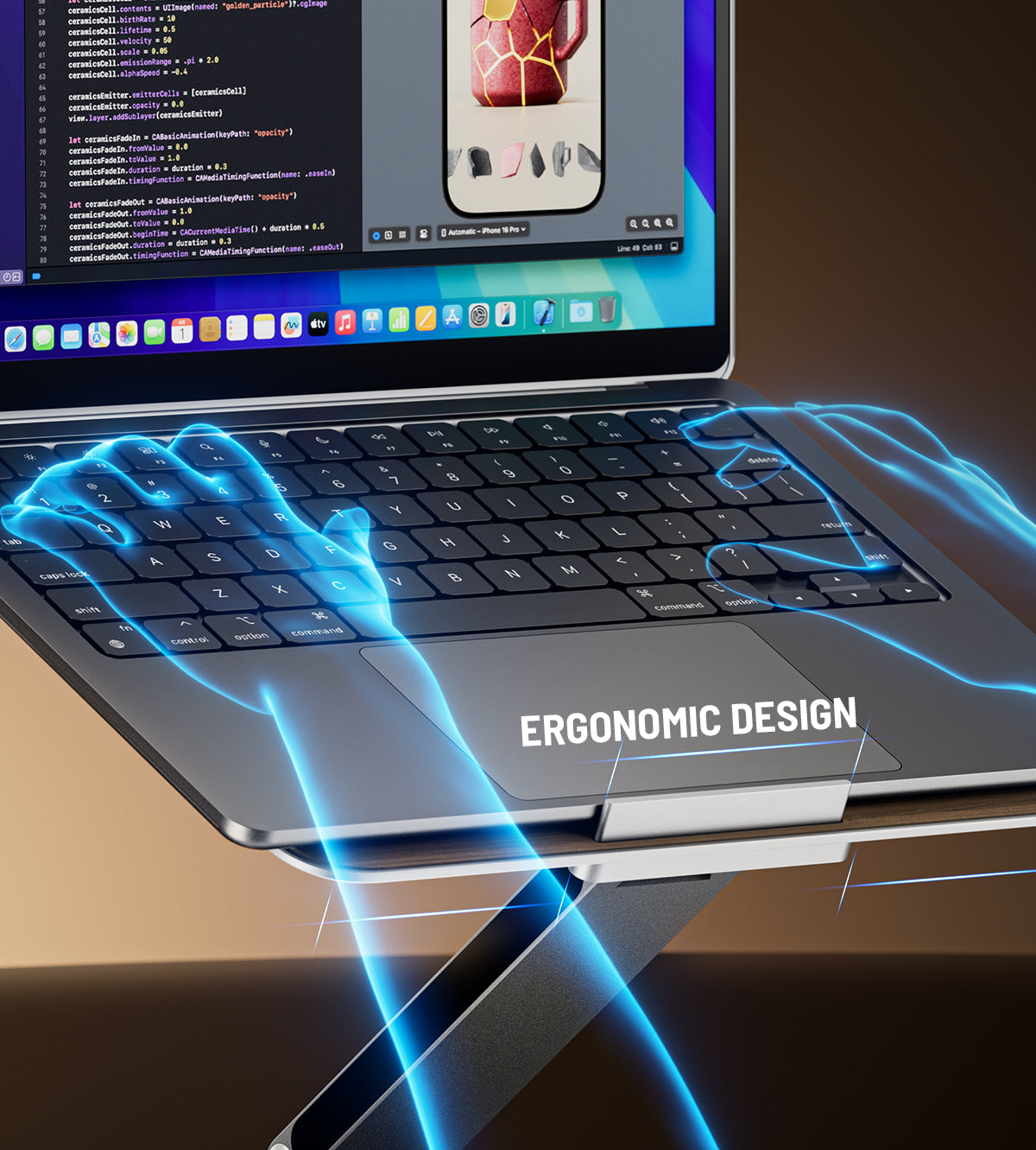 KUXIU X53 Supporto ergonomico per laptop con hub 8-in-1 integrato - Venatura del legno