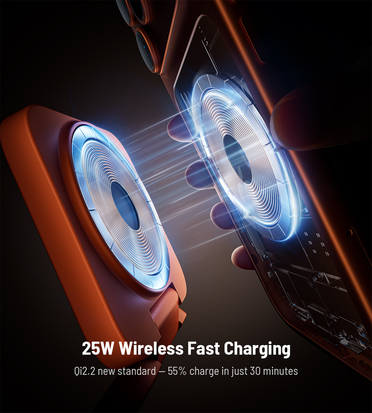 KUXIU X55 Turbo Qi2.2 Certified 25W 3-in-1 MagSafe Foldable Wireless Charging Stand - Orange