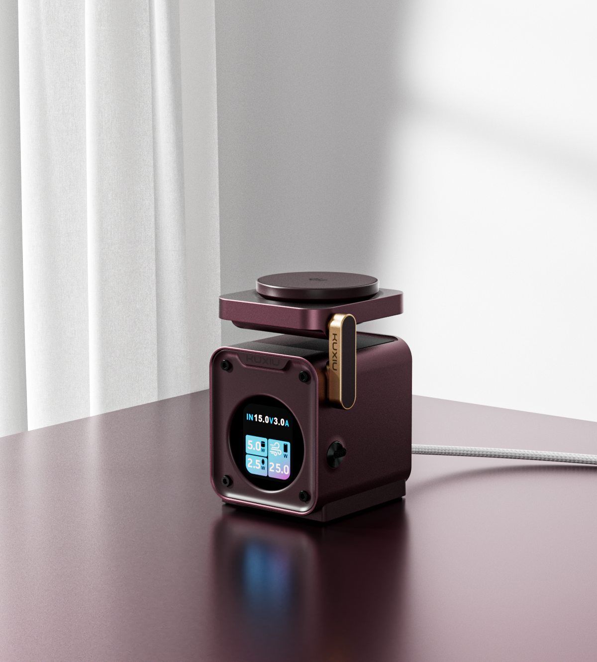 KUXIU D5 Qi2.2 25W 3-in-1 Wireless Charging Station - Burgundy