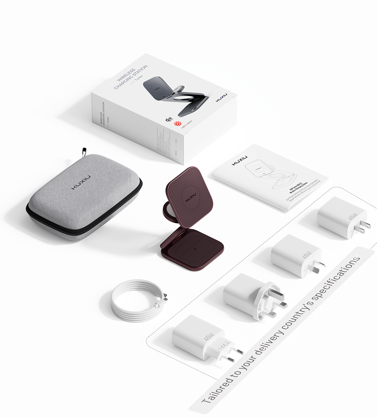 KUXIU X40 Turbo Qi2.2 Certified 25W 3-in-1 MagSafe Foldable Wireless Charging Stand - Burgundy