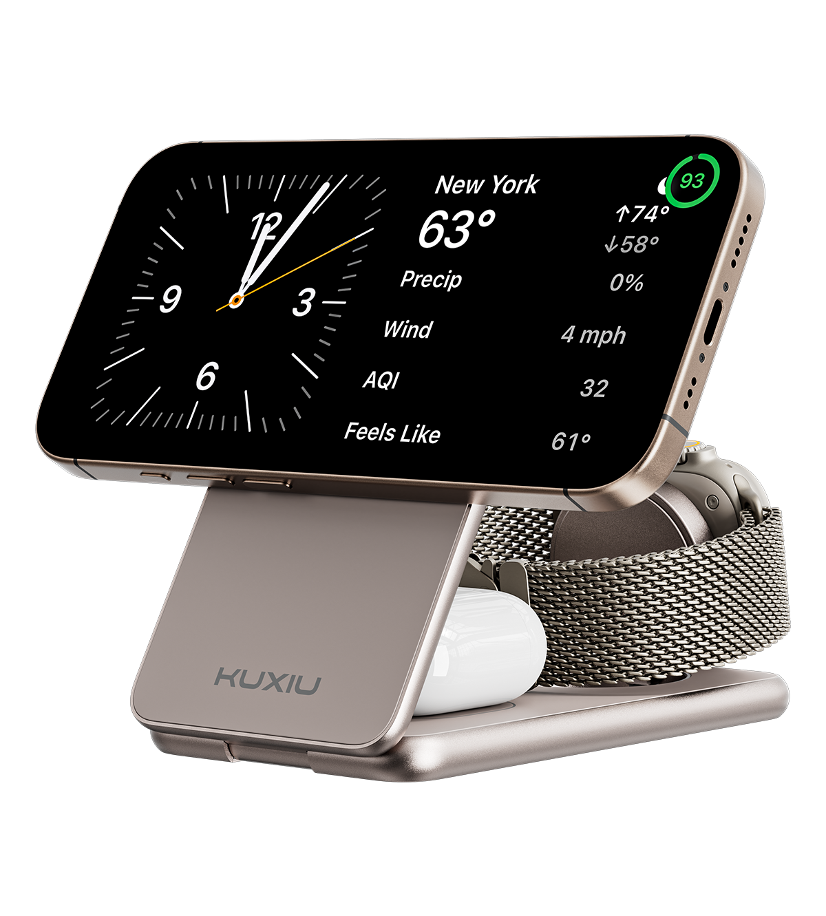 KUXIU X41Q Qi2 Certificado Soporte de Carga Plegable 3 en 1 MagSafe
