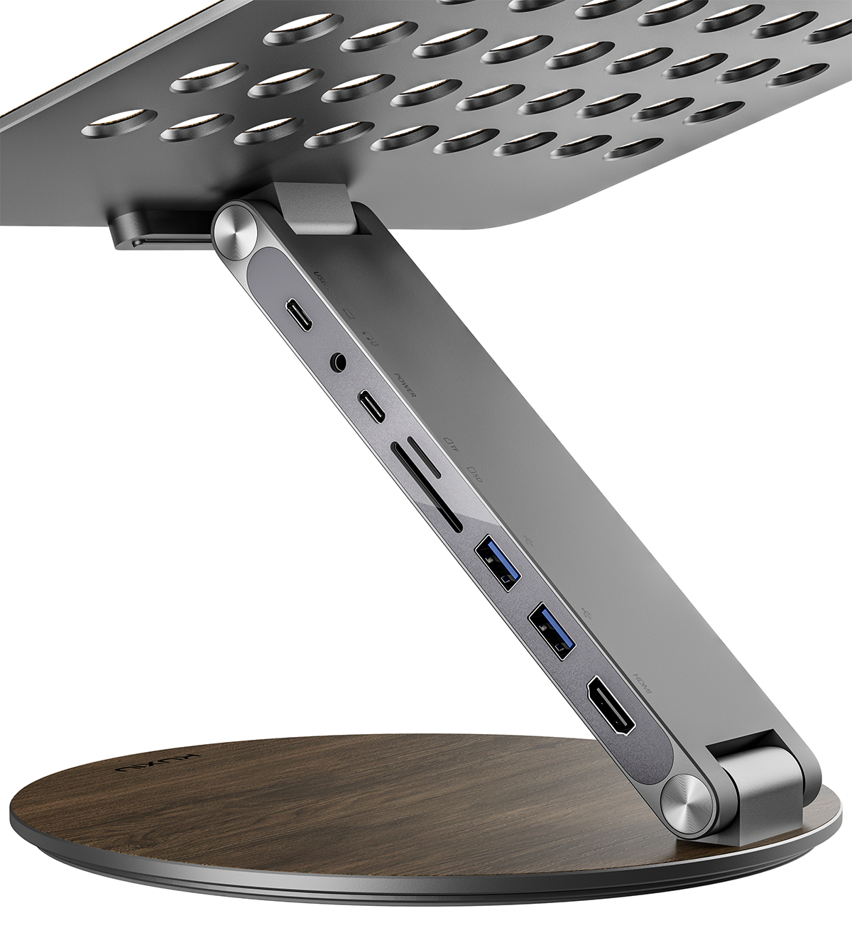 KUXIU X53 Supporto ergonomico per laptop con hub 8-in-1 integrato - Venatura del legno