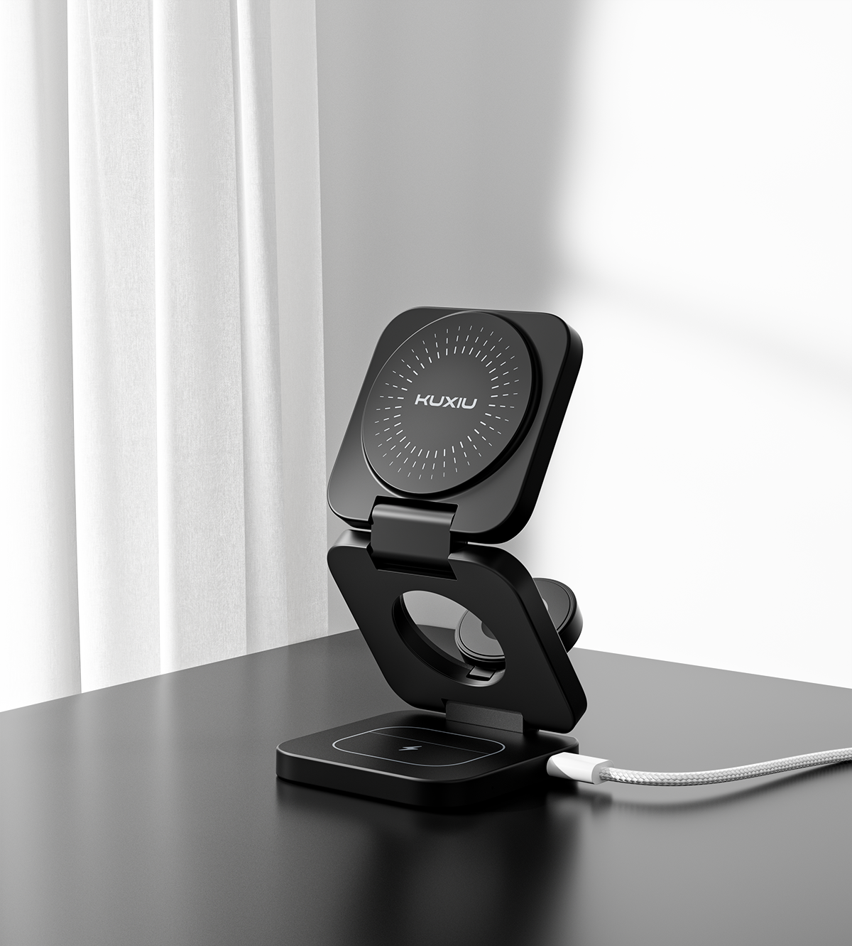 KUXIU X55 Turbo Qi2.2 Certified 25W 3-in-1 MagSafe Foldable Wireless Charging Stand - Black
