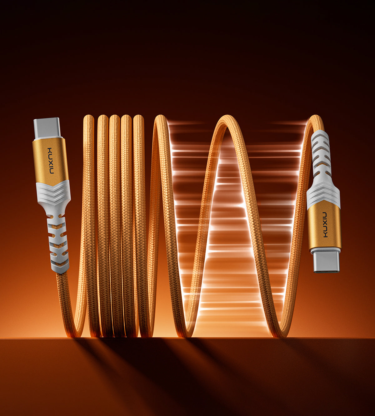 KUXIU 240W 4.92/1.5m Magnetic Auto-Coiling Cable - Cosmic Orange