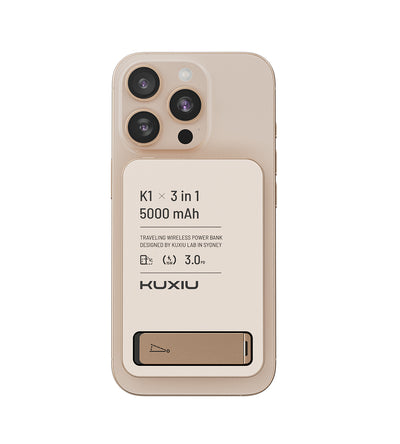 KUXIU K1 15W Fast Charging 3-in-1 MagSafe Wireless Power Bank - 5000mAh - Desert Titanium