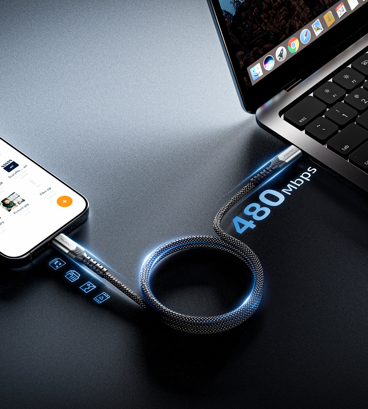 KUXIU Magnetyczny samopowijający się kabel 240W (USB-C do USB-C)