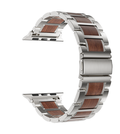KUXIU Red Sandalwood & Stainless Steel Apple Watch Band
