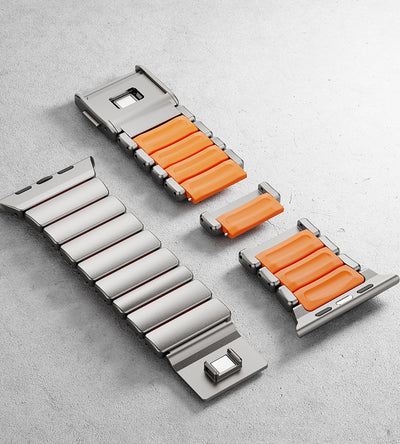 KUXIU Titanium Alloy Watch Band with Magnetic Clasp – Titanium & Orange