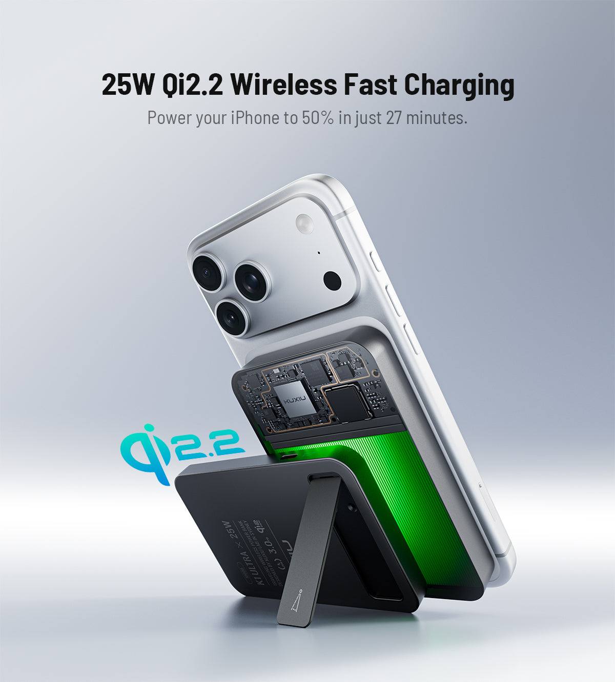 KUXIU K1 Ultra 10000mAh 25W急速充電対応 3-in-1 MagSafeワイヤレスモバイルバッテリー - ブラック