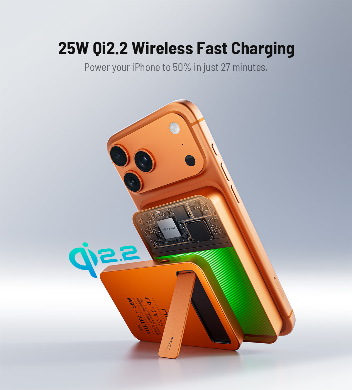 KUXIU K1 Ultra 10000mAh 25W急速充電対応 3-in-1 MagSafeワイヤレスモバイルバッテリー - コズミックオレンジ