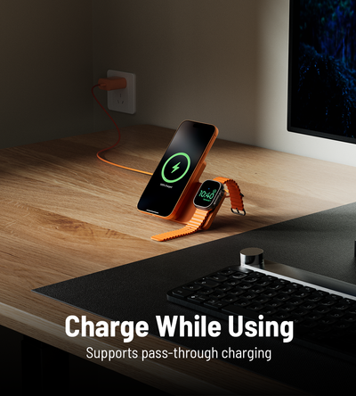 KUXIU K1 Ultra 3v1 MagSafe bezdrátová powerbanka 10000mAh s rychlým nabíjením 25W - Kosmická Oranžová