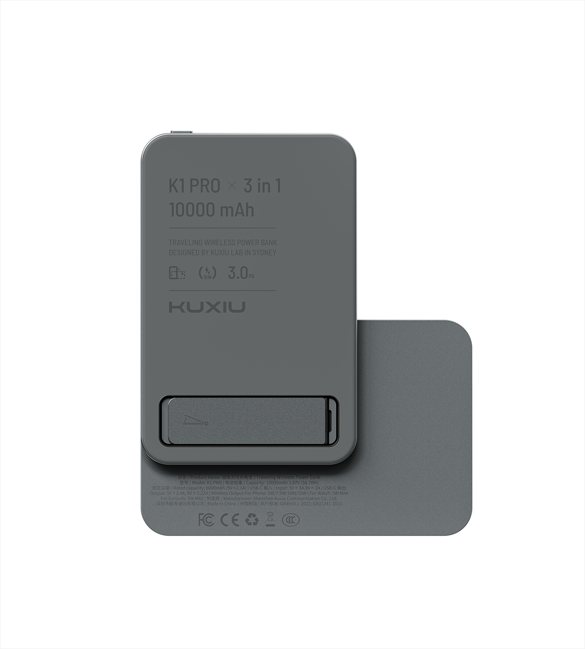 KUXIU K1 15W Schnellladender 3-in-1 MagSafe Powerbank - Grau