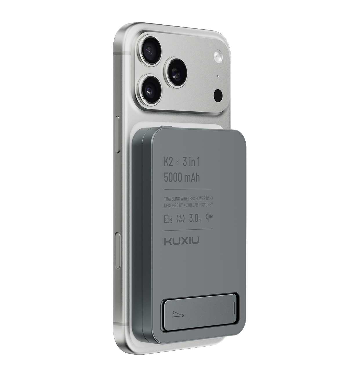 KUXIU K2 3-in-1 MagSafe Powerbank mit Qi2 15W Schnellladung - Grau