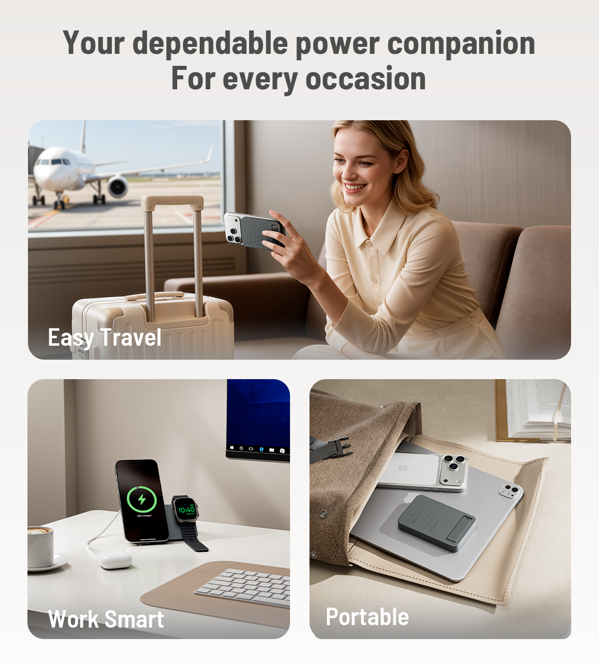KUXIU K2 3-in-1 MagSafe Powerbank mit Qi2 15W Schnellladung - Grau
