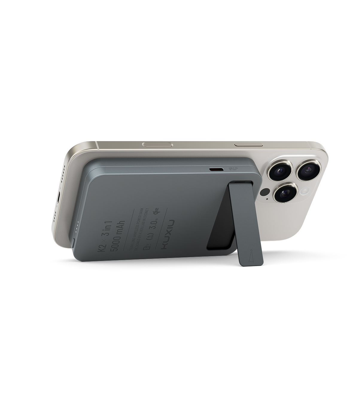 KUXIU K2 3-in-1 MagSafe Powerbank mit Qi2 15W Schnellladung - Grau