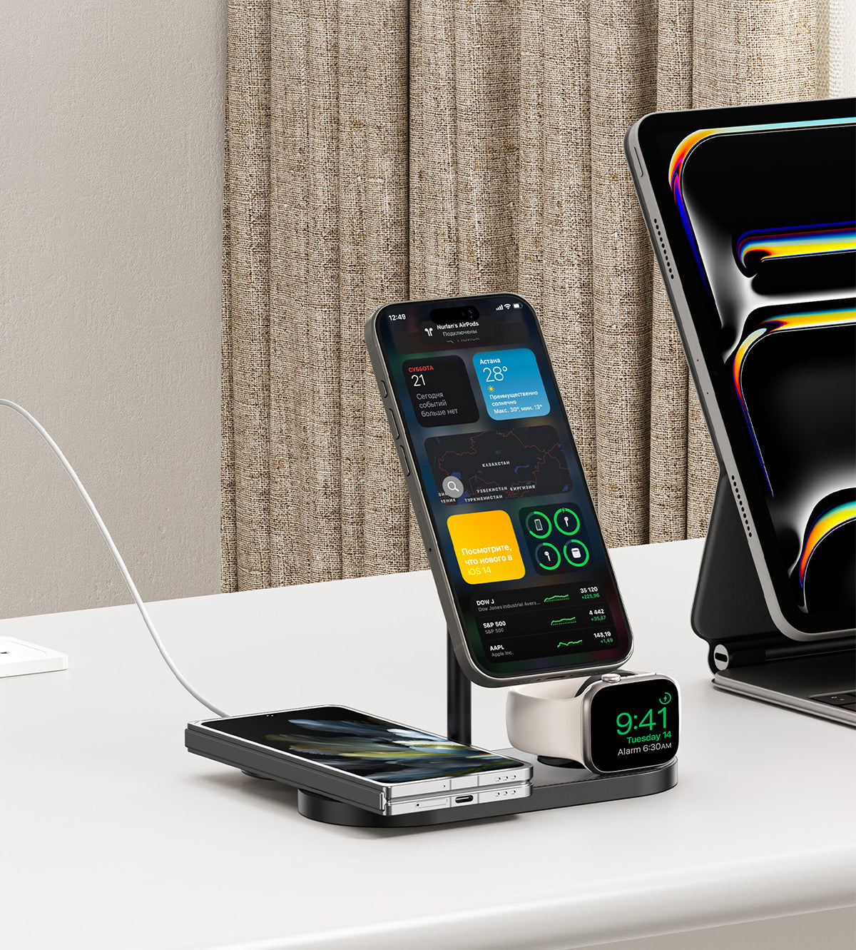 KUXIU X23 Pro 3-in-1 MagSafe 듀얼코어 고속 충전 스탠드 - 탄소 섬유