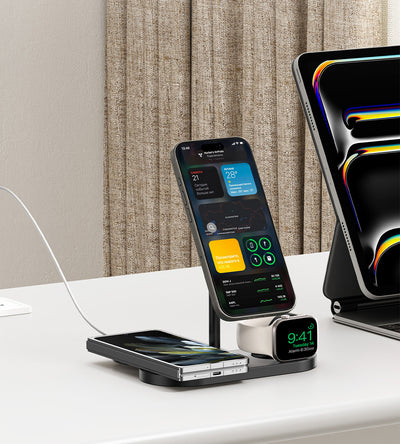KUXIU X23 Pro 3-in-1 MagSafe 듀얼코어 고속 충전 스탠드 - 탄소 섬유