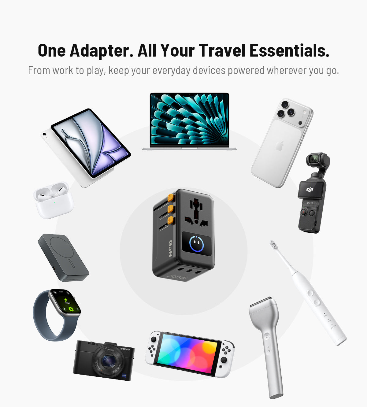 KUXIU 200W Universal Travel Adapter with Smart Display