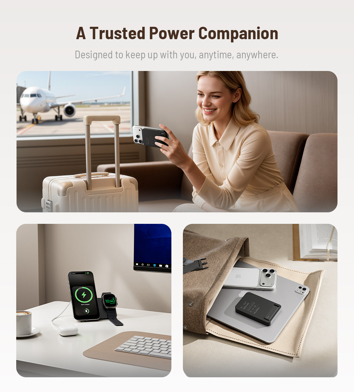 KUXIU K1 Banco de Energía MagSafe 3 en 1 de Carga Rápida 15W - Negro