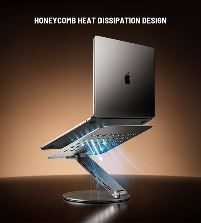 KUXIU X53 Supporto ergonomico per laptop con hub 8-in-1 integrato - Venatura del legno