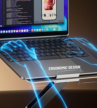 KUXIU X53 Supporto ergonomico per laptop con hub 8-in-1 integrato - Venatura del legno