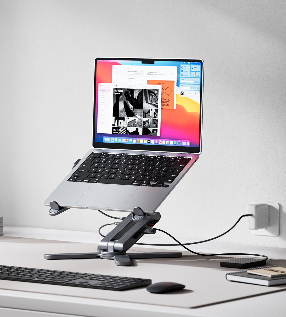 KUXIU X53 Mini 8-in-1ハブ内蔵 エルゴノミクス ノートPCスタンド