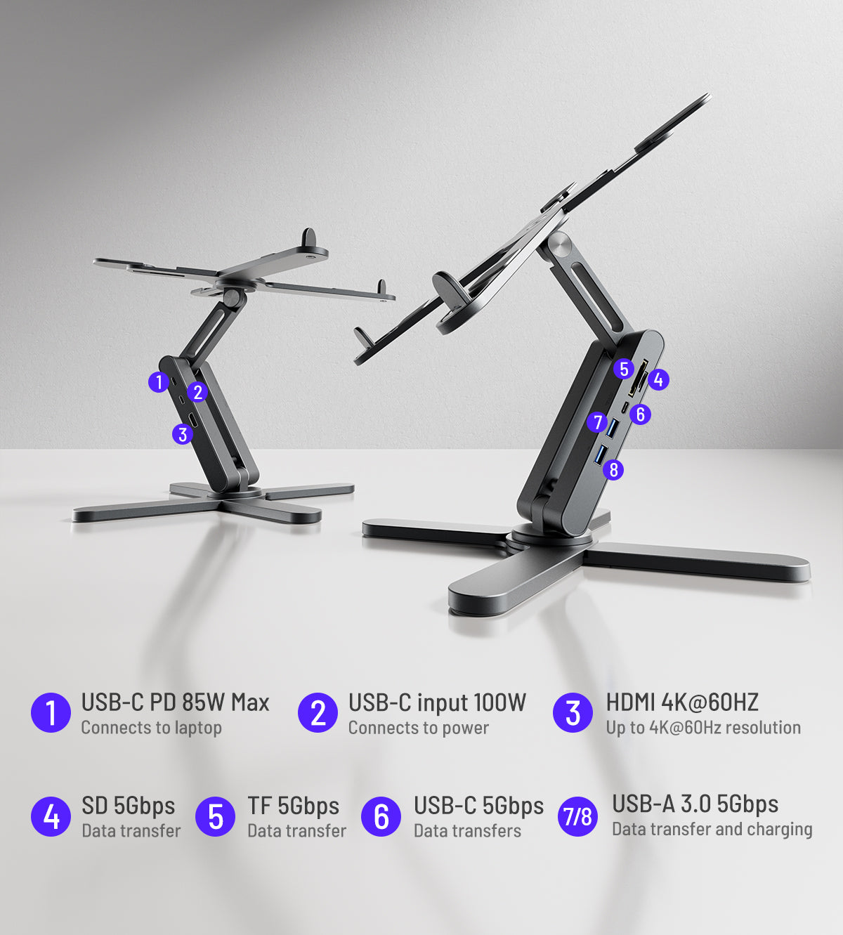 KUXIU X53 Mini 8-in-1ハブ内蔵 エルゴノミクス ノートPCスタンド