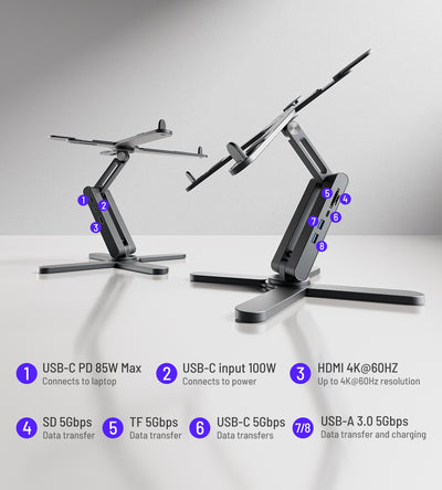 KUXIU X53 Mini 8-in-1ハブ内蔵 エルゴノミクス ノートPCスタンド