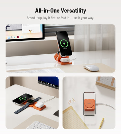 KUXIU X55 Turbo Qi2.2 Certified 25W 3-in-1 MagSafe Foldable Wireless Charging Stand  - Orange