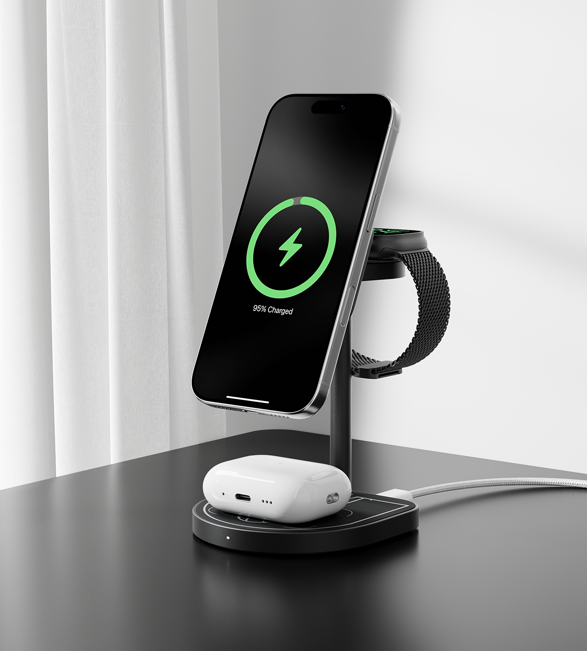 KUXIU X85 Turbo Qi2.2 25W 3-in-1 Creative Wireless Charging Station - Black