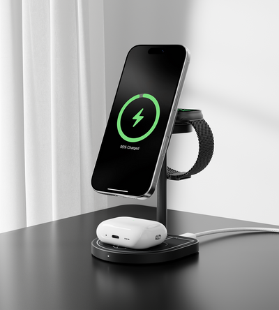 KUXIU X85 Turbo Qi2.2 25W 3-in-1 Creative Wireless Charging Station - Black