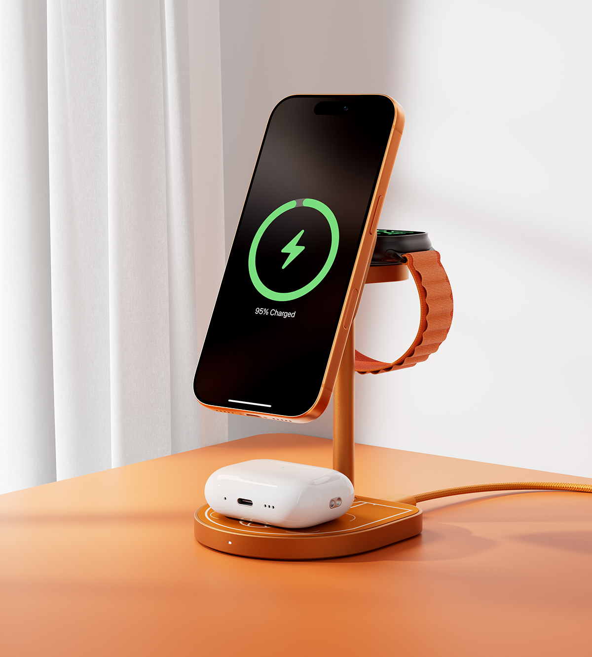 KUXIU X85 Turbo Qi2.2 25W 3-in-1 Creative Wireless Charging Station - Orange