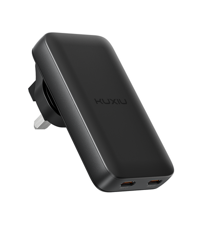 KUXIU 65W UltraSlim GaN Adapter – US Plug + EU & UK Plug Adapter Set