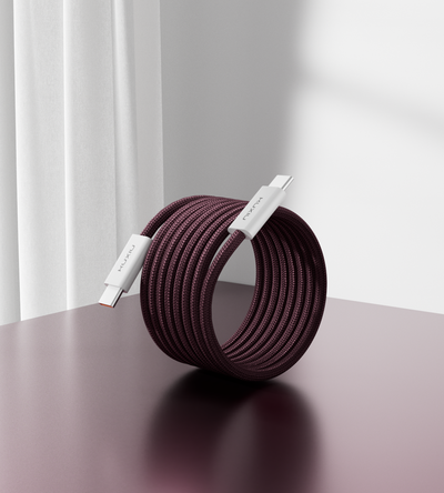 KUXIU 240W 4.92/1.5m magnetisk kabel med automatisk oprulning - bordeaux