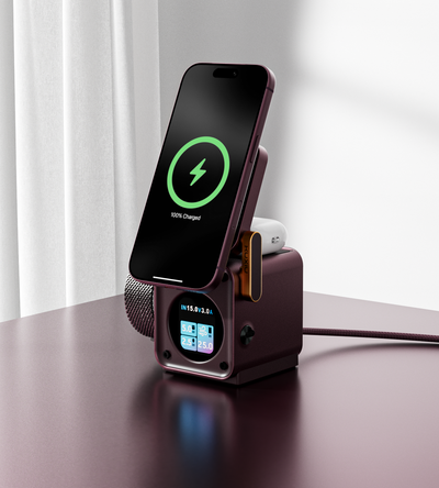 KUXIU D5 Qi2.2 25W 3-in-1 Wireless Charging Station - Burgundy