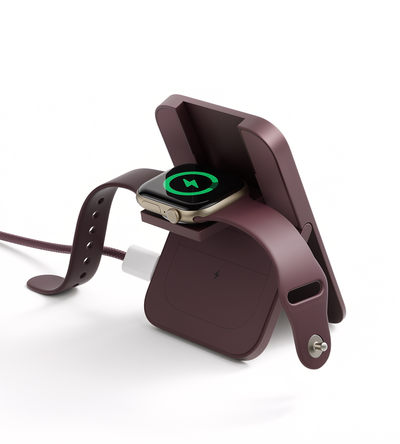 KUXIU K4 Air 25W 3-i-1 MagSafe-sammenfoldeligt trådløst opladningsstativ - bordeaux