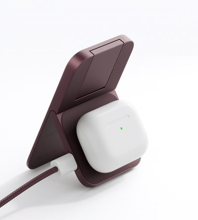 KUXIU K4 Air 25W 3-i-1 MagSafe-sammenfoldeligt trådløst opladningsstativ - bordeaux