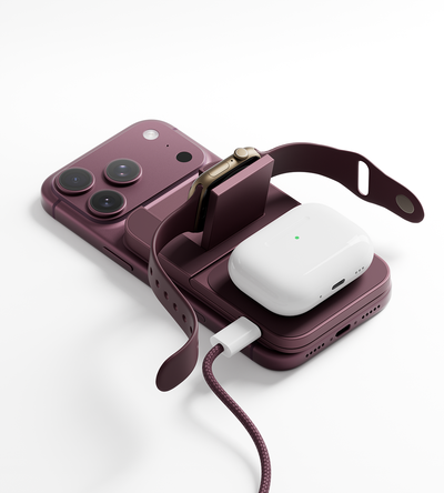 KUXIU K4 Air 25W 3-i-1 MagSafe-sammenfoldeligt trådløst opladningsstativ - bordeaux