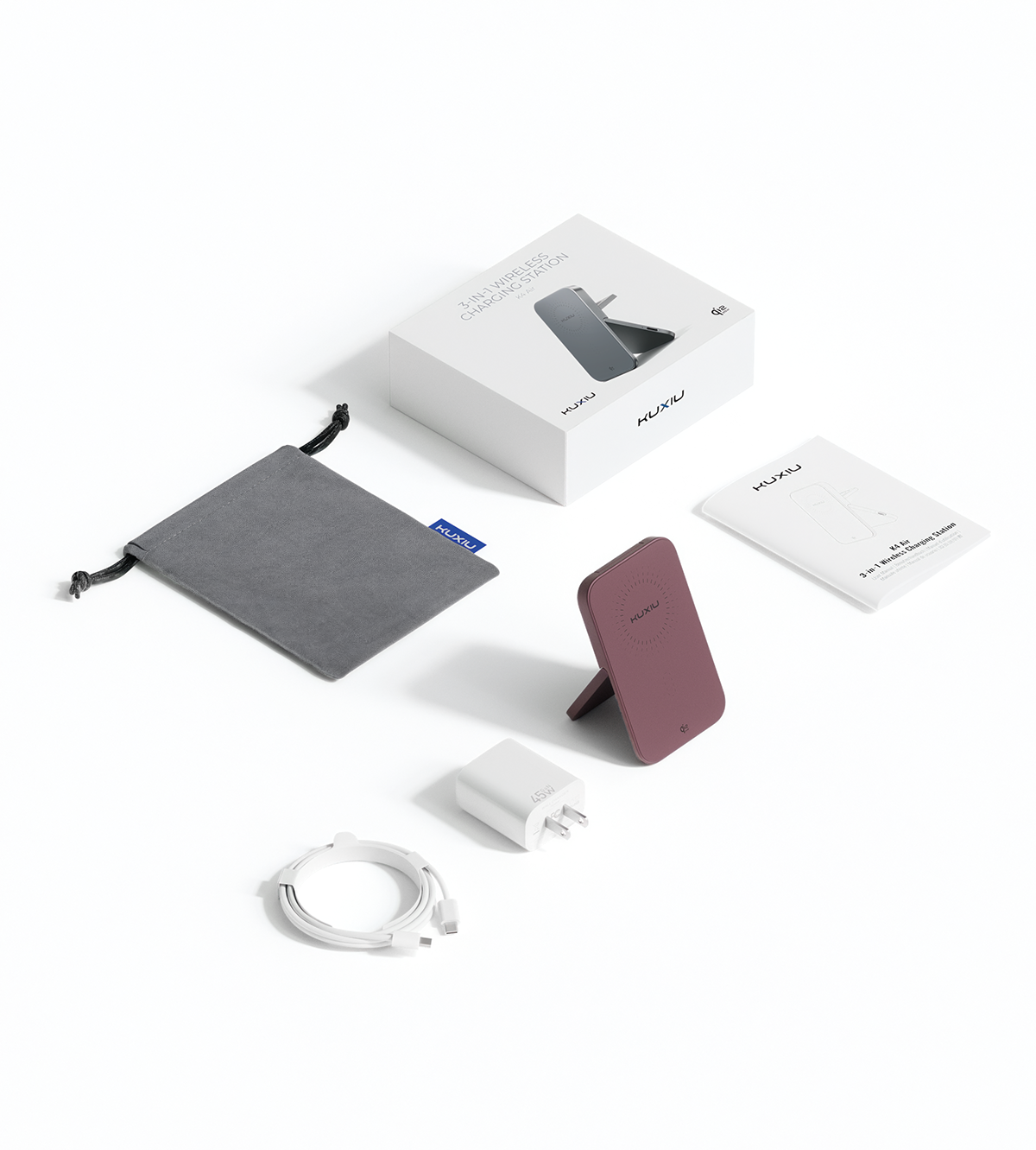 KUXIU K4 Air 25W 3-i-1 MagSafe-sammenfoldeligt trådløst opladningsstativ - bordeaux