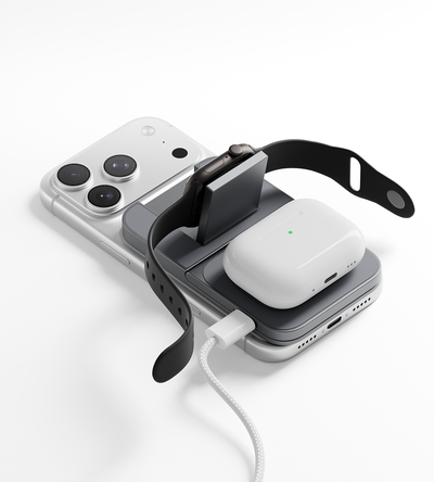 KUXIU K4 Air 25W 3-i-1 MagSafe-sammenfoldeligt trådløst opladningsstativ - grå