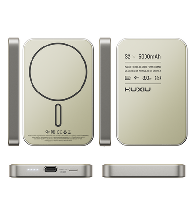 KUXIU S2 Qi2 5000mAh MagSafe Solid-State Power Bank - Natural titanium